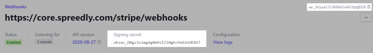 Webhook ID and Signing secret in the Webhook setup in Stripe.