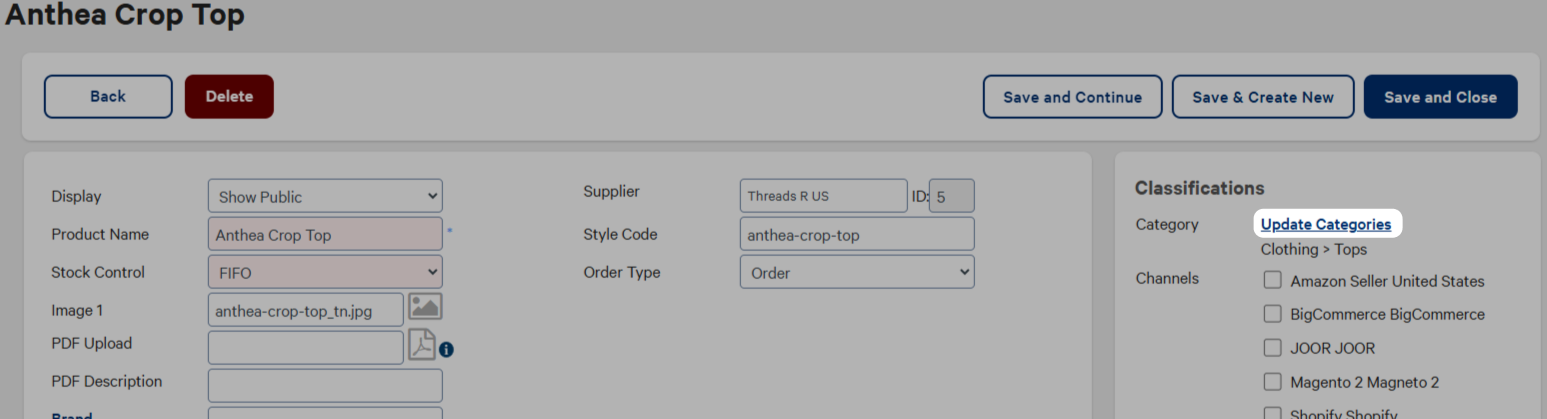 Update Categories button