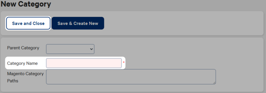 Parent category create screen