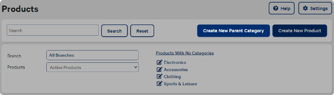 Create New Parent Category button